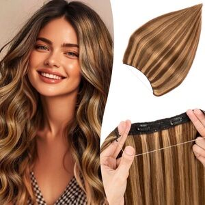 12" Real Human Hair Halo Extension - Medium Brown with Dark Blonde Highlights